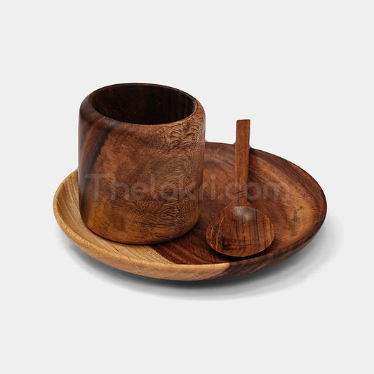 Wooden Glass Plate Spoon Set