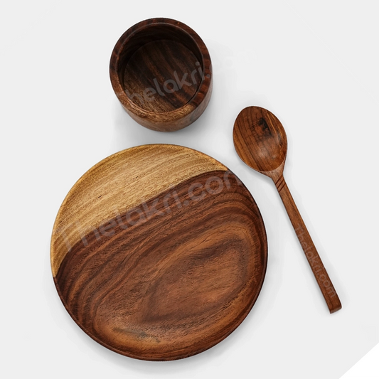 Wooden Glass Plate Spoon Set